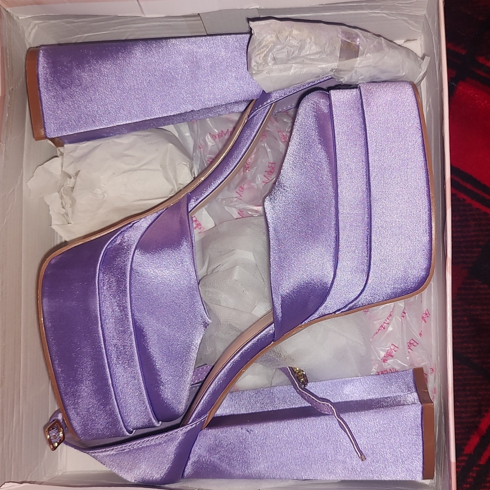 Lilac Purple Satin Platform Rave Heels